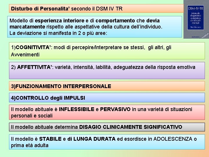 Disturbo di Personalita’ secondo il DSM IV TR Modello di esperienza interiore e di