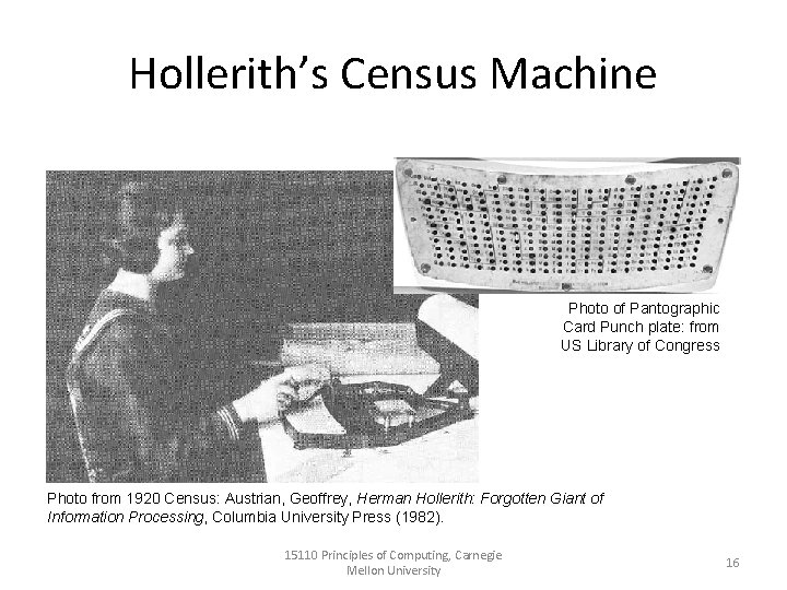 Hollerith’s Census Machine Photo of Pantographic Card Punch plate: from US Library of Congress