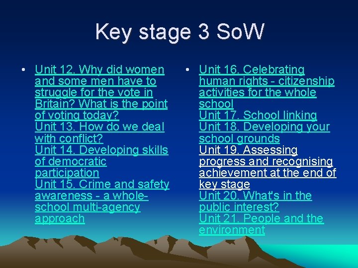 Key stage 3 So. W • Unit 12. Why did women and some men