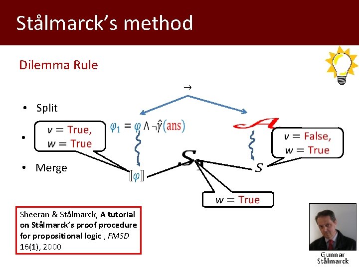 Stålmarck’s method Dilemma Rule • Split • Propagate • Merge Sheeran & Stålmarck, A