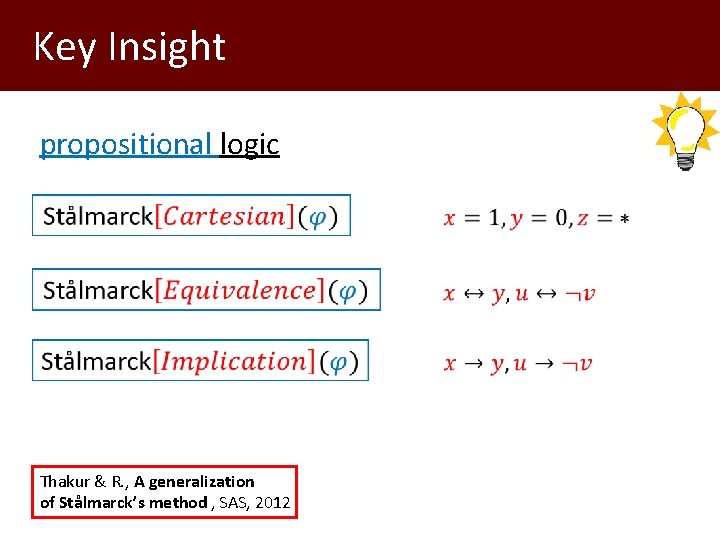 Key Insight propositional logic Thakur & R. , A generalization of Stålmarck’s method ,