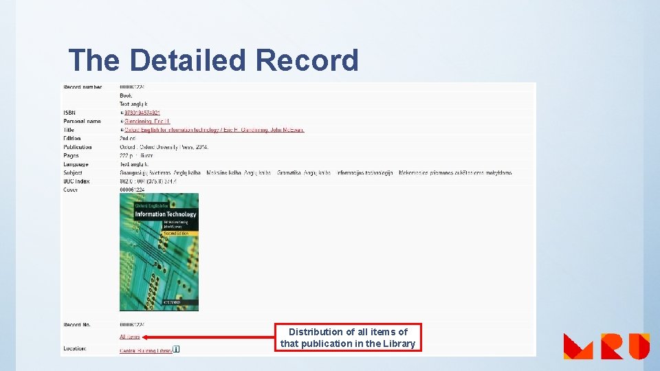 The Detailed Record Distribution of all items of that publication in the Library 