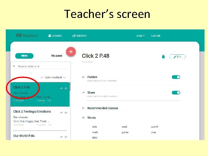 Teacher’s screen 