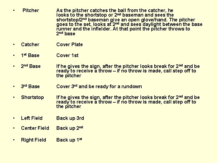  • Pitcher As the pitcher catches the ball from the catcher, he looks