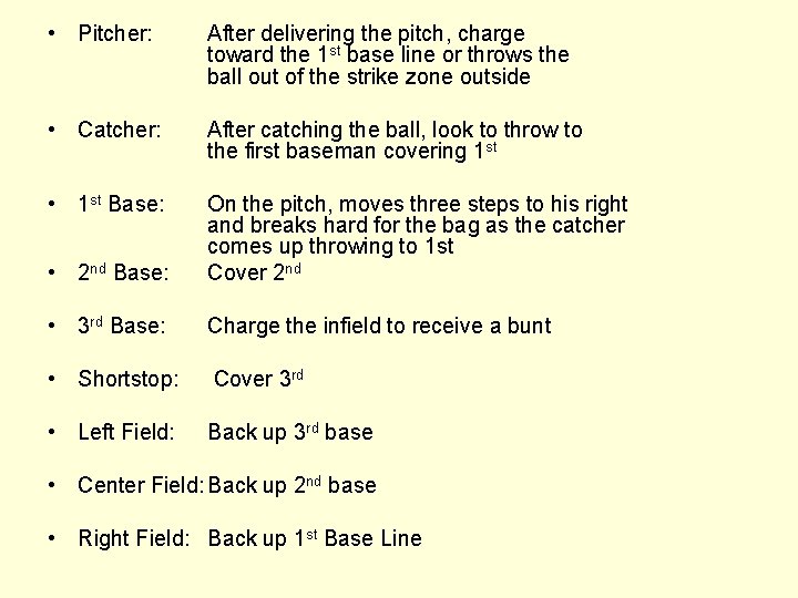 • Pitcher: After delivering the pitch, charge toward the 1 st base line