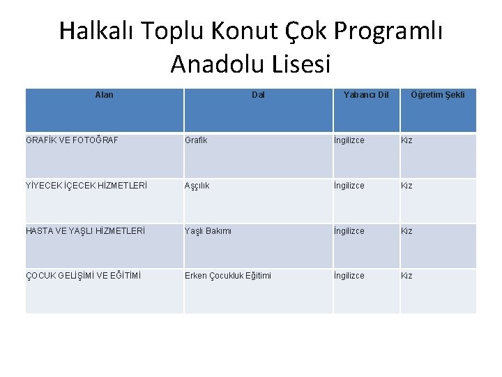 Halkalı Toplu Konut Çok Programlı Anadolu Lisesi Alan Dal Yabancı Dil Öğretim Şekli GRAFİK