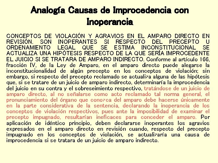 Analogía Causas de Improcedencia con Inoperancia CONCEPTOS DE VIOLACIÓN Y AGRAVIOS EN EL AMPARO