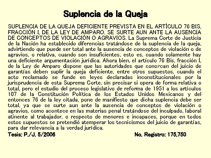 Suplencia de la Queja SUPLENCIA DE LA QUEJA DEFICIENTE PREVISTA EN EL ARTÍCULO 76
