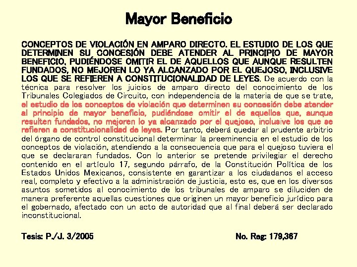 Mayor Beneficio CONCEPTOS DE VIOLACIÓN EN AMPARO DIRECTO. EL ESTUDIO DE LOS QUE DETERMINEN
