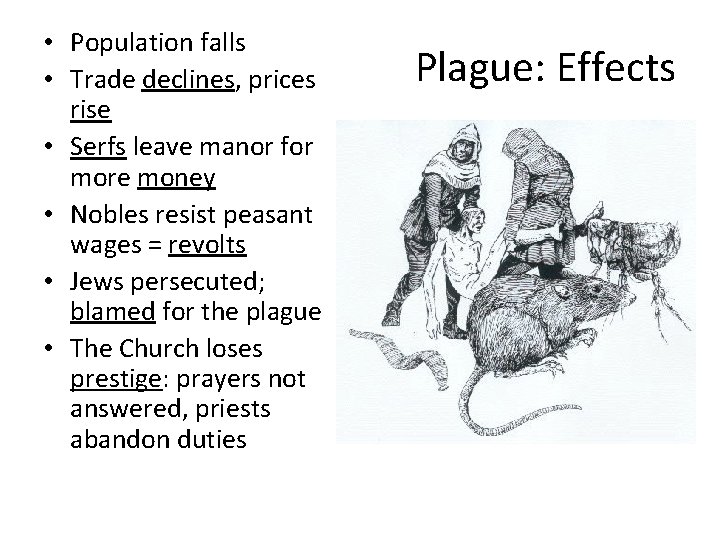  • Population falls • Trade declines, prices rise • Serfs leave manor for