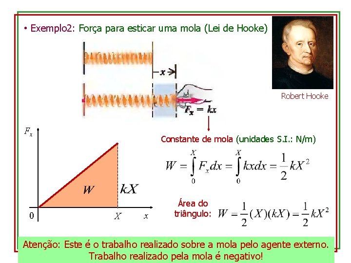  • Exemplo 2: Força para esticar uma mola (Lei de Hooke) Robert Hooke
