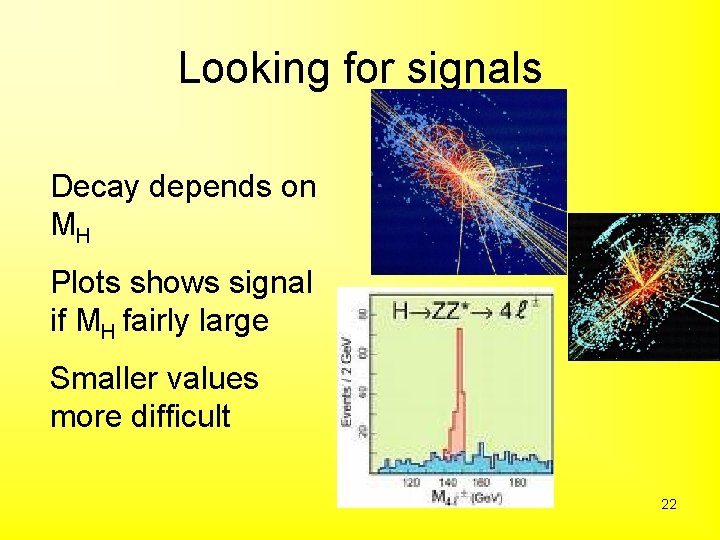 Looking for signals Decay depends on MH Plots shows signal if MH fairly large