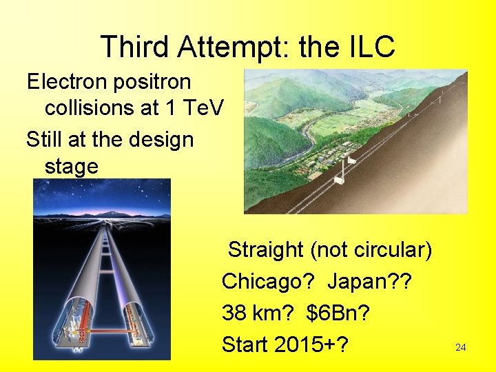 Third Attempt: the ILC Electron positron collisions at 1 Te. V Still at the