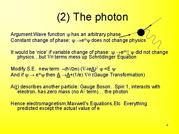 (2) The photon Argument: Wave function has an arbitrary phase Constant change of phase: