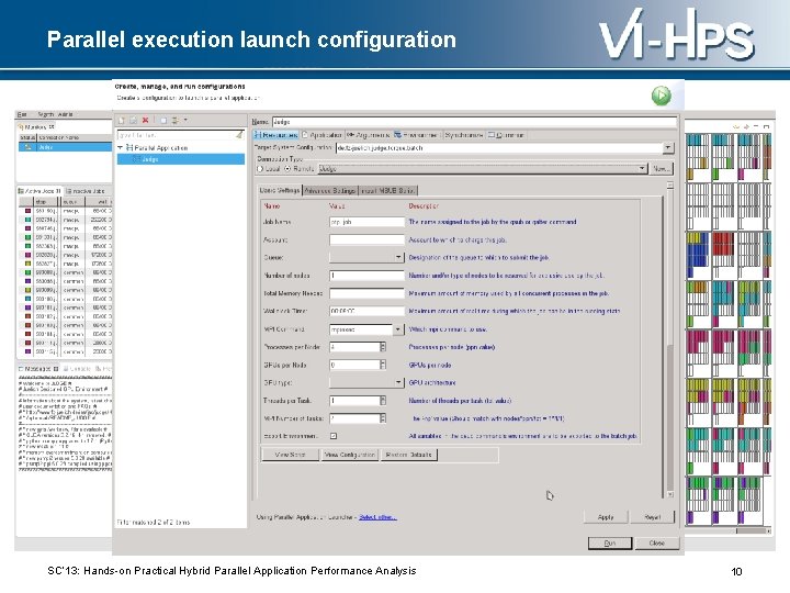 Parallel execution launch configuration SC‘ 13: Hands-on Practical Hybrid Parallel Application Performance Analysis 10