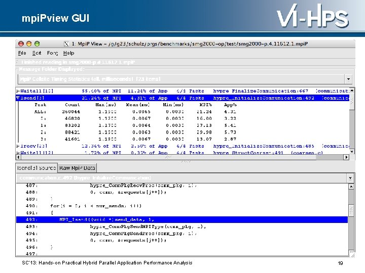 mpi. Pview GUI SC‘ 13: Hands-on Practical Hybrid Parallel Application Performance Analysis 19 