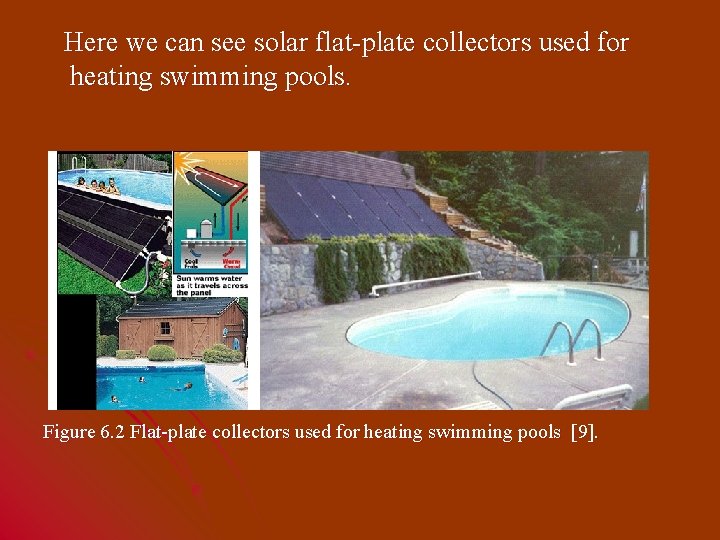 Here we can see solar flat-plate collectors used for heating swimming pools. Figure 6.