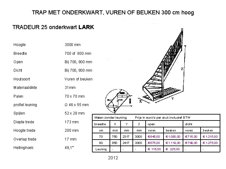 TRAP MET ONDERKWART, VUREN OF BEUKEN 300 cm hoog TRADEUR 25 onderkwart LARK Hoogte
