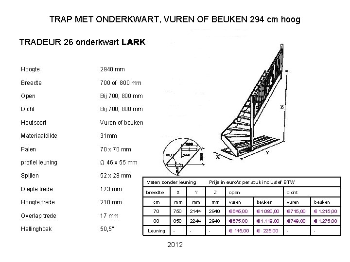 TRAP MET ONDERKWART, VUREN OF BEUKEN 294 cm hoog TRADEUR 26 onderkwart LARK Hoogte