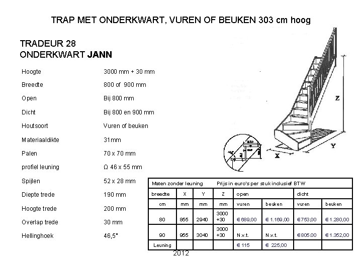 TRAP MET ONDERKWART, VUREN OF BEUKEN 303 cm hoog TRADEUR 28 ONDERKWART JANN Hoogte