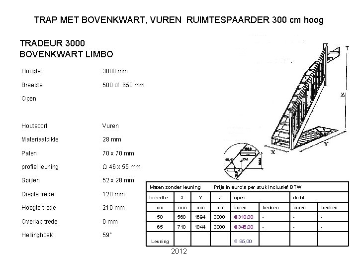 TRAP MET BOVENKWART, VUREN RUIMTESPAARDER 300 cm hoog TRADEUR 3000 BOVENKWART LIMBO Hoogte 3000