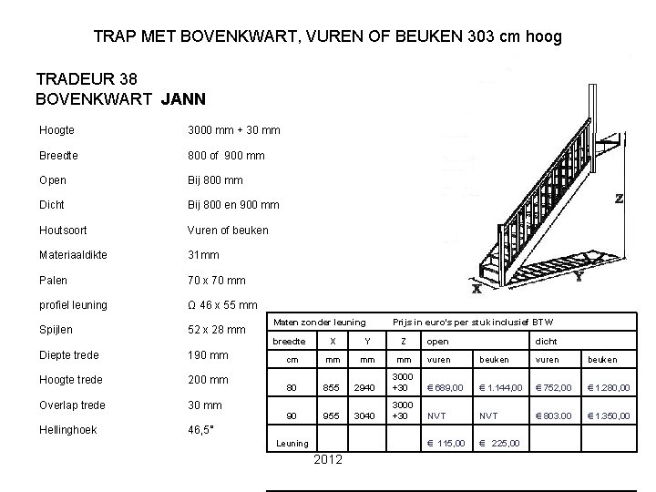 TRAP MET BOVENKWART, VUREN OF BEUKEN 303 cm hoog TRADEUR 38 BOVENKWART JANN Hoogte