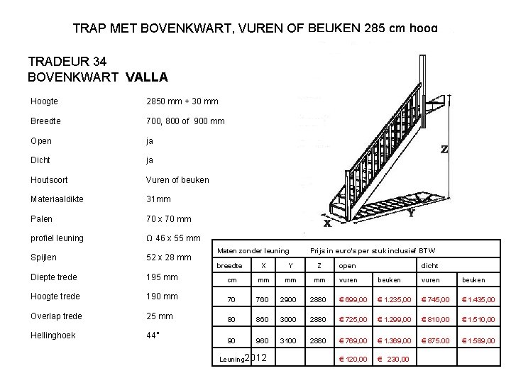 TRAP MET BOVENKWART, VUREN OF BEUKEN 285 cm hoog TRADEUR 34 BOVENKWART VALLA Hoogte