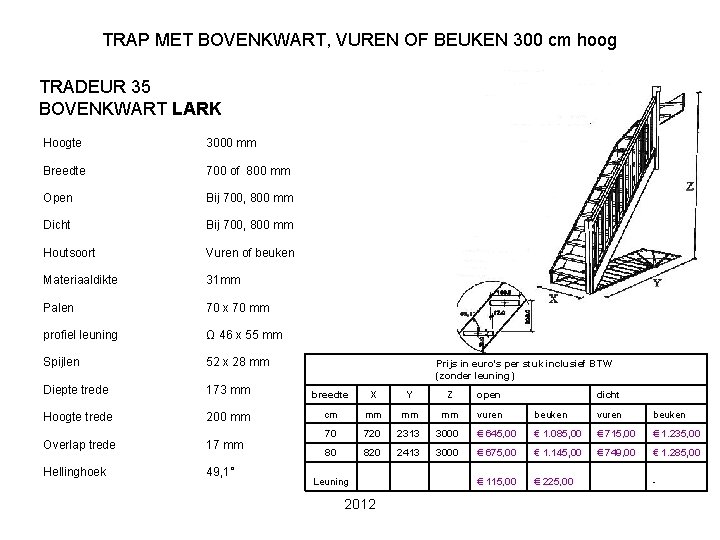 TRAP MET BOVENKWART, VUREN OF BEUKEN 300 cm hoog TRADEUR 35 BOVENKWART LARK Hoogte