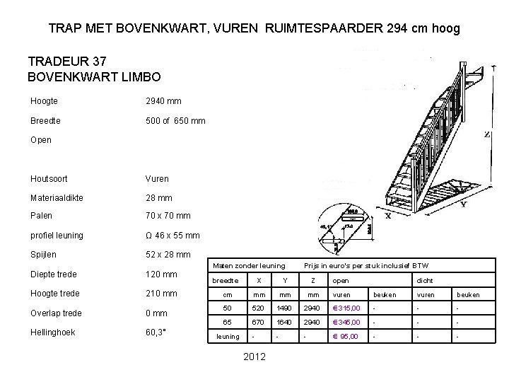 TRAP MET BOVENKWART, VUREN RUIMTESPAARDER 294 cm hoog TRADEUR 37 BOVENKWART LIMBO Hoogte 2940