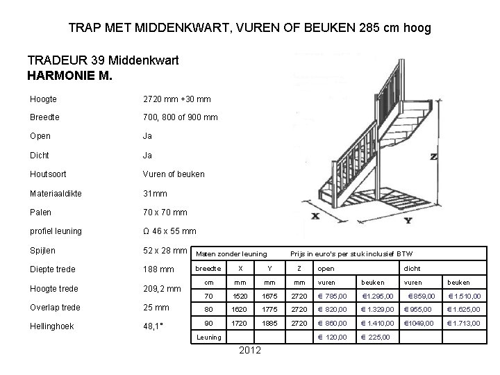 TRAP MET MIDDENKWART, VUREN OF BEUKEN 285 cm hoog TRADEUR 39 Middenkwart HARMONIE M.