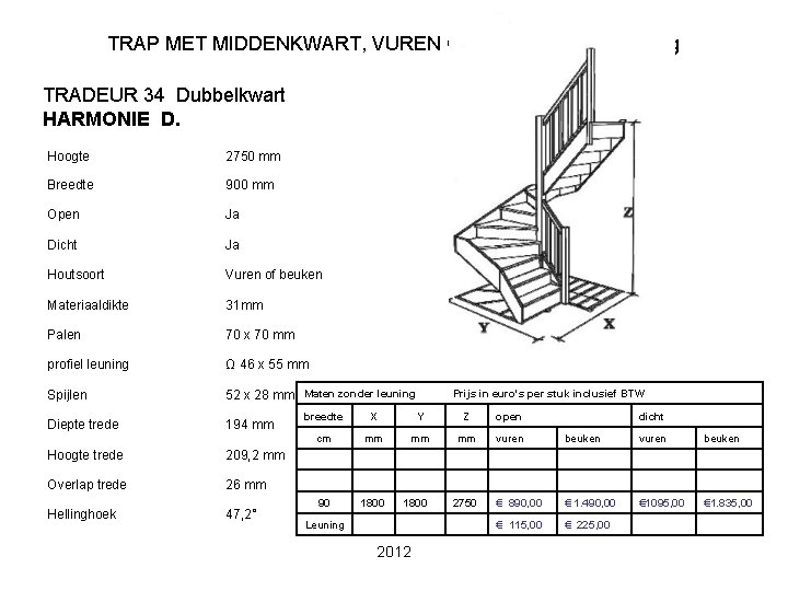 TRAP MET MIDDENKWART, VUREN OF BEUKEN 285 cm hoog TRADEUR 34 Dubbelkwart HARMONIE D.