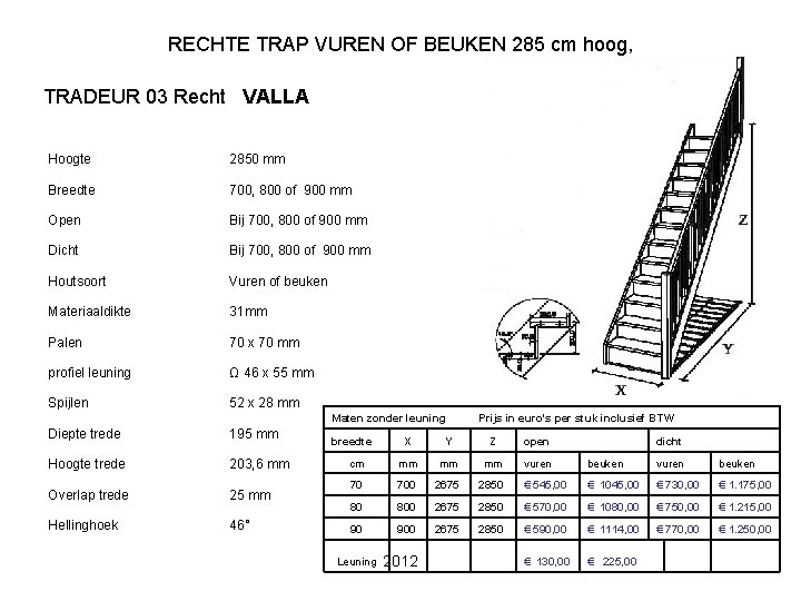 RECHTE TRAP VUREN OF BEUKEN 285 cm hoog, TRADEUR 03 Recht VALLA Hoogte 2850