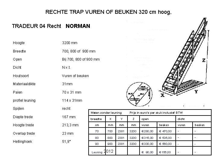RECHTE TRAP VUREN OF BEUKEN 320 cm hoog, TRADEUR 04 Recht NORMAN Hoogte 3200