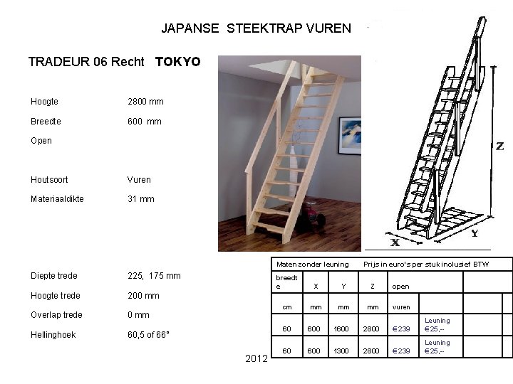 JAPANSE STEEKTRAP VUREN TRADEUR 06 Recht TOKYO Hoogte 2800 mm Breedte 600 mm Open