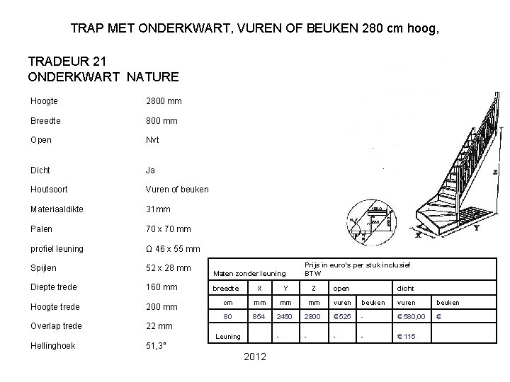 TRAP MET ONDERKWART, VUREN OF BEUKEN 280 cm hoog, TRADEUR 21 ONDERKWART NATURE Hoogte