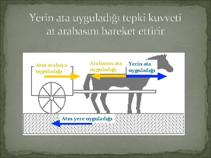 Yerin ata uyguladığı tepki kuvveti at arabasını hareket ettirir Atın arabaya uyguladığı Arabanın ata