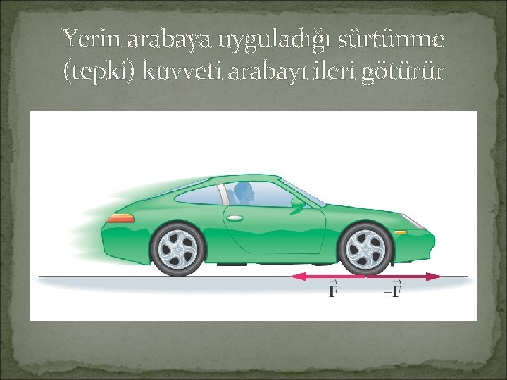 Yerin arabaya uyguladığı sürtünme (tepki) kuvveti arabayı ileri götürür 