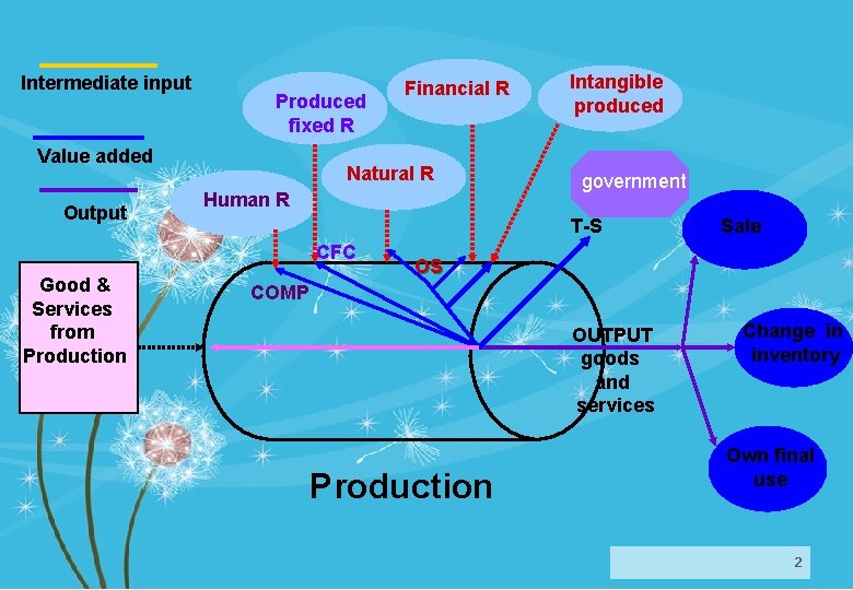 Intermediate input Produced fixed R Value added Output Natural R Human R Intangible produced