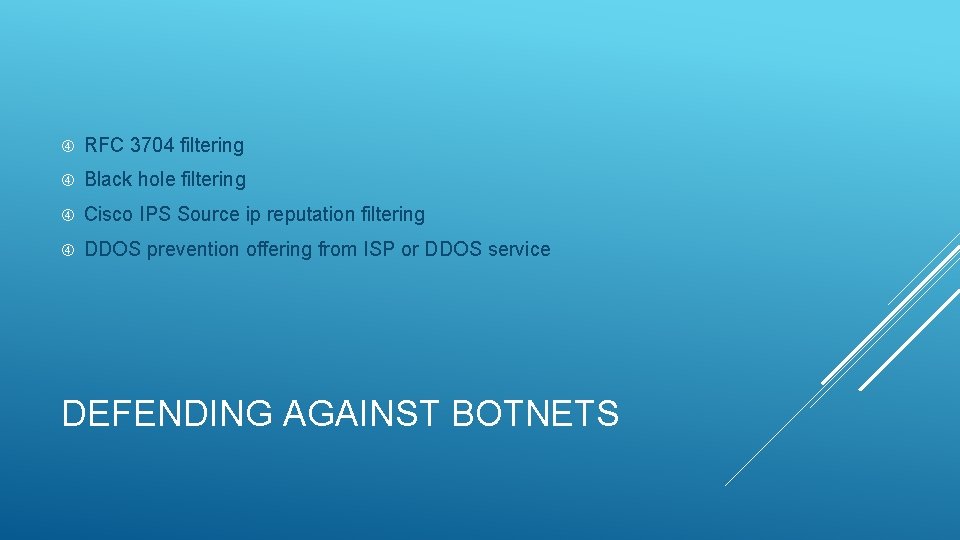  RFC 3704 filtering Black hole filtering Cisco IPS Source ip reputation filtering DDOS