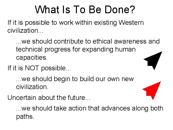 What Is To Be Done? If it is possible to work within existing Western