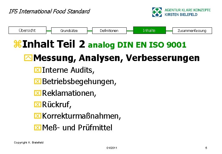 IFS International Food Standard Übersicht Grundsätze Definitionen Inhalte Zusammenfassung z. Inhalt Teil 2 analog