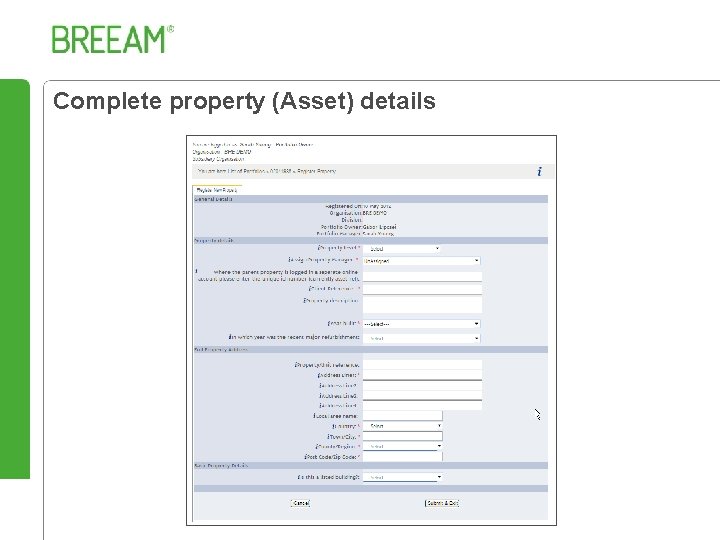 Complete property (Asset) details 