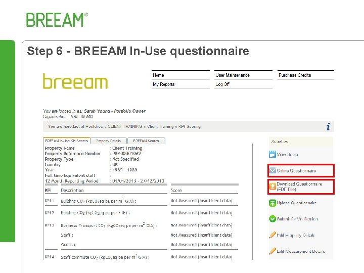 Step 6 - BREEAM In-Use questionnaire 