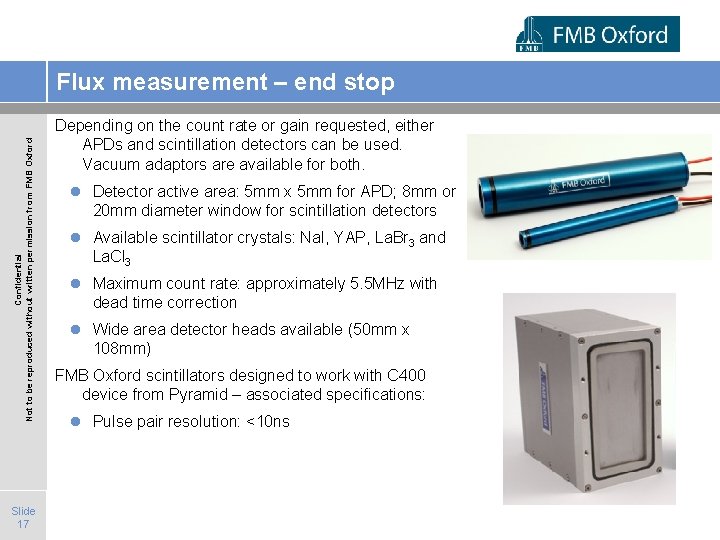 Confidential Not to be reproduced without written permission from FMB Oxford Flux measurement –