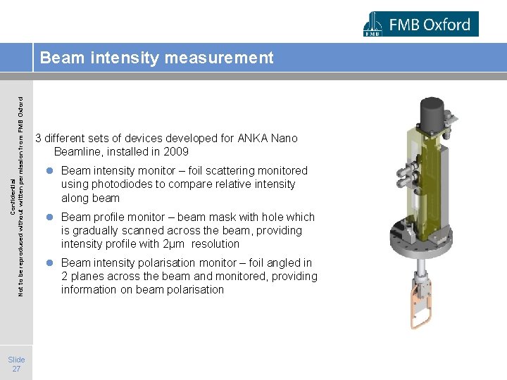 Confidential Not to be reproduced without written permission from FMB Oxford Beam intensity measurement