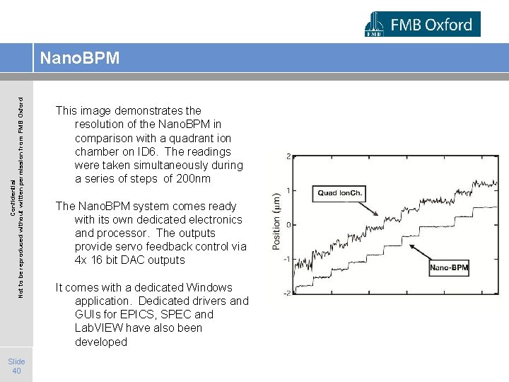 Confidential Not to be reproduced without written permission from FMB Oxford Nano. BPM Slide