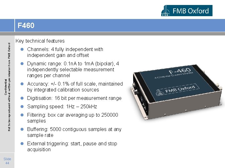 Confidential Not to be reproduced without written permission from FMB Oxford F 460 Key