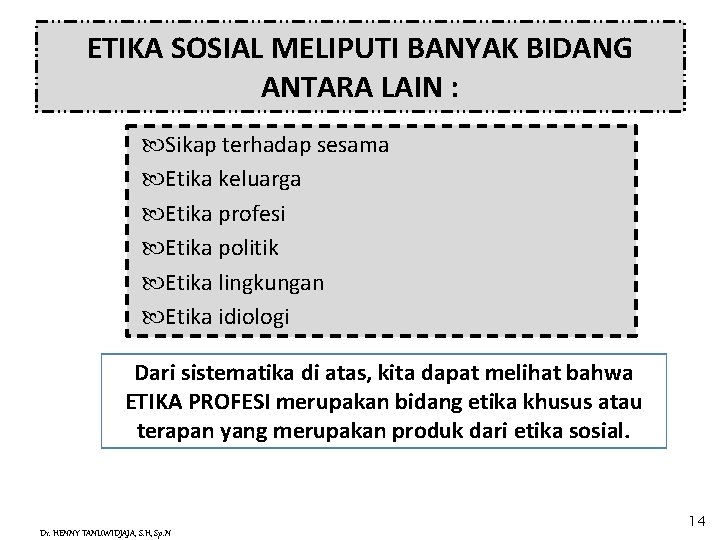 ETIKA SOSIAL MELIPUTI BANYAK BIDANG ANTARA LAIN : Sikap terhadap sesama Etika keluarga Etika