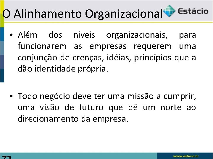O Alinhamento Organizacional • Além dos níveis organizacionais, para funcionarem as empresas requerem uma