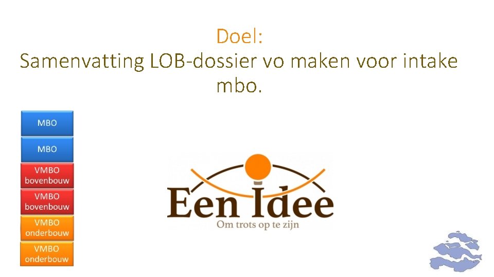 Doel: Samenvatting LOB-dossier vo maken voor intake mbo. 